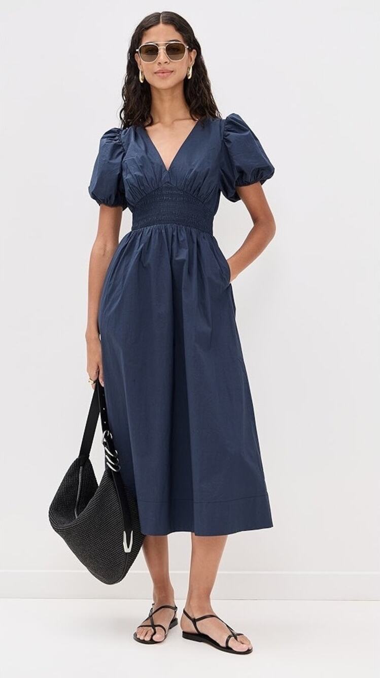 NWT By Trovata Birds of Paradis XS Navy Blue Sonia Dress Maxi Pockets Elegant